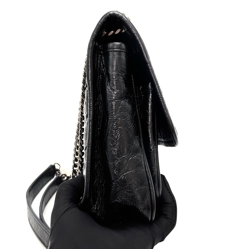 YSL Niki黑銀So black 小號Vintage 銀鏈非常酷-6