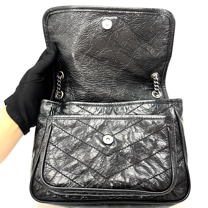 YSL Niki黑銀So black 小號Vintage 銀鏈非常酷-7