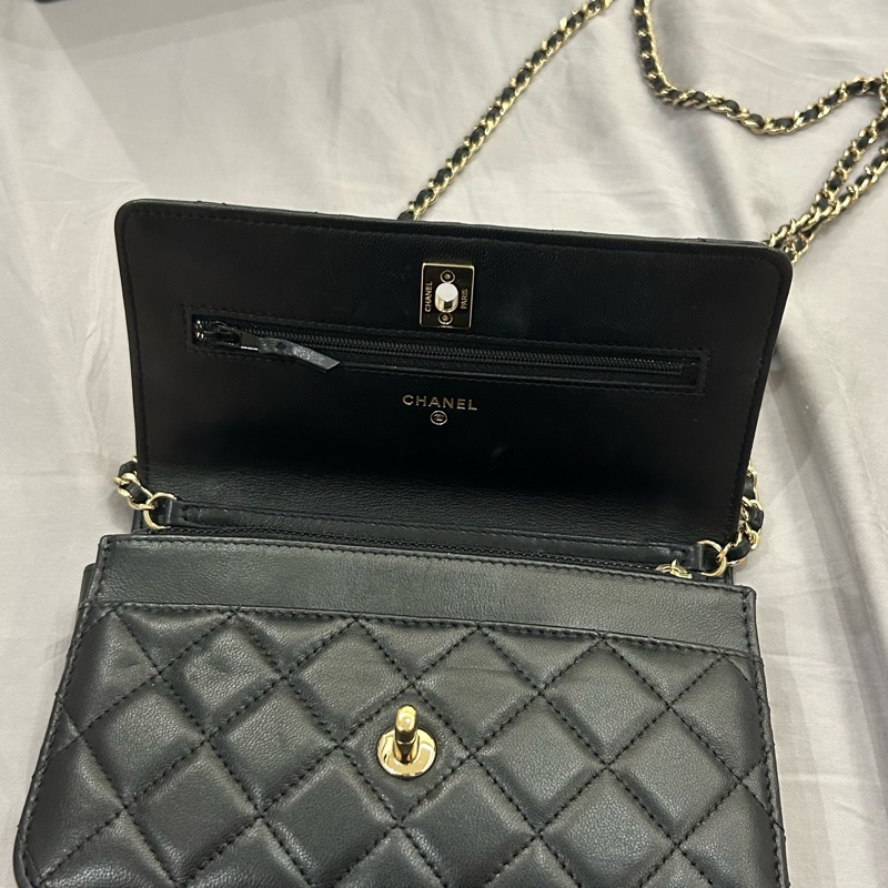 Chanel香奈兒二手限量足球WOC黑色淡金小羊皮-3