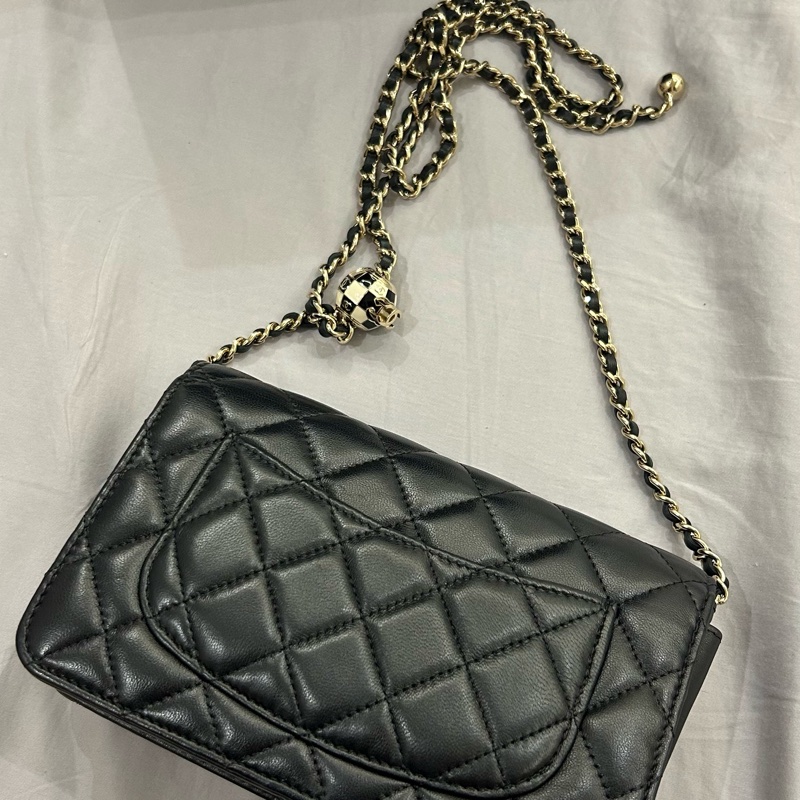 Chanel香奈兒二手限量足球WOC黑色淡金小羊皮-4