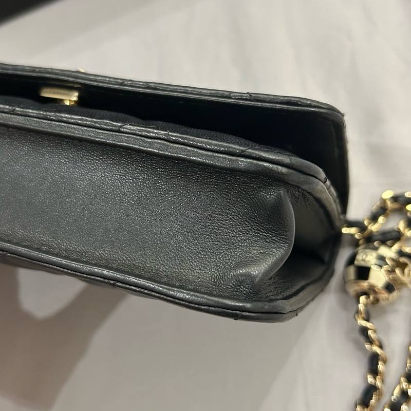 Chanel香奈兒二手限量足球WOC黑色淡金小羊皮-5
