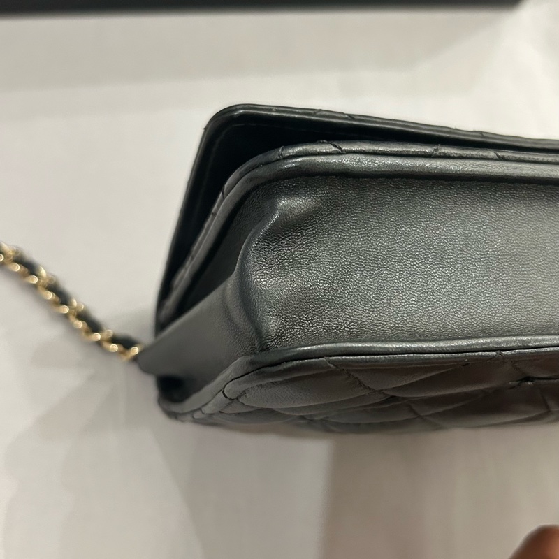 Chanel香奈兒二手限量足球WOC黑色淡金小羊皮-6