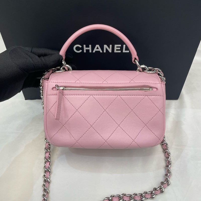 Chanel香奈兒 粉色翻蓋手柄郵差包 23開有卡-1