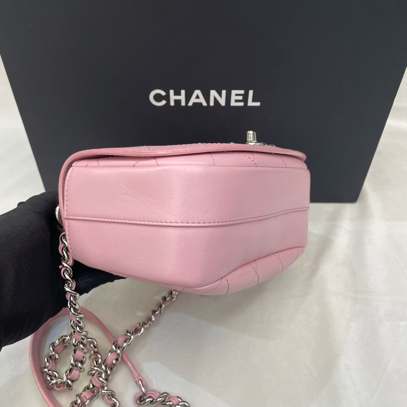 Chanel香奈兒 粉色翻蓋手柄郵差包 23開有卡-5