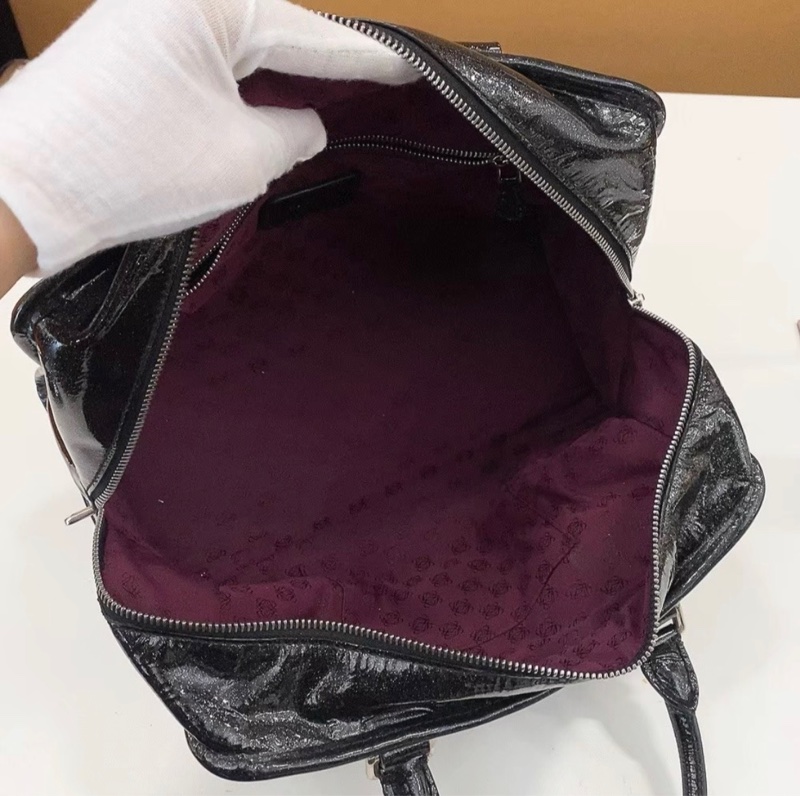 LOEWE amazone羅意威亞馬遜黑色漆皮波士頓手提包小號-4