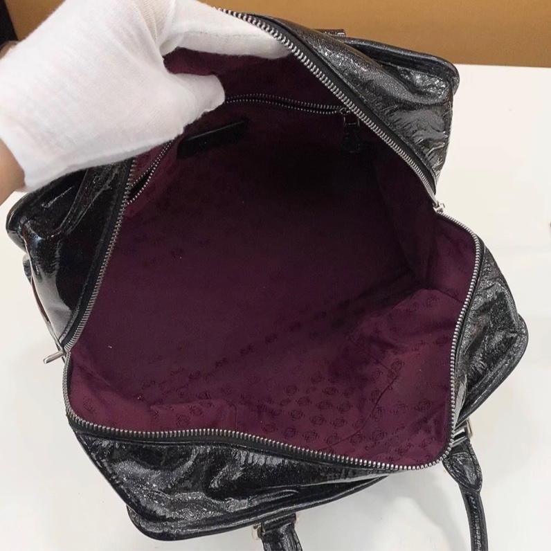 LOEWE amazone羅意威亞馬遜黑色漆皮波士頓手提包小號-13