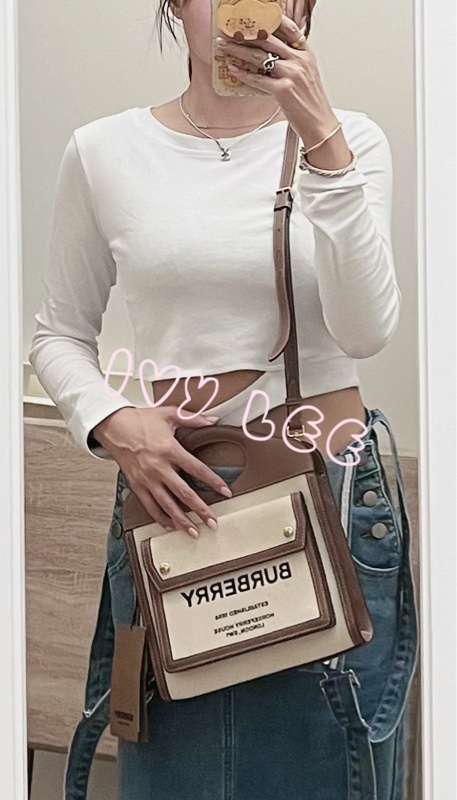 BURBERRY Pocket 80393611 雙色帆布皮革 斜背包 肩背包 正品 二手精品-5