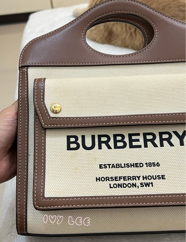 BURBERRY Pocket 80393611 雙色帆布皮革 斜背包 肩背包 正品 二手精品-29