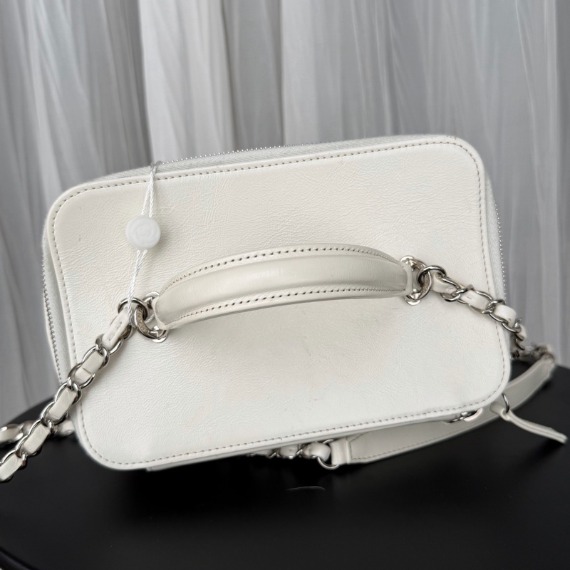 Chanel • 白色銀釦竹編拼皮盒子包 大號-6