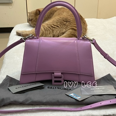 BALENCIAGA 巴黎世家  Hourglass B logo 二用沙漏包 593546-粉紫 斜背包 正品 二手精品 s