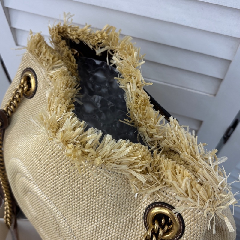 Gucci • 草編拼皮Soho流蘇拖特包-6