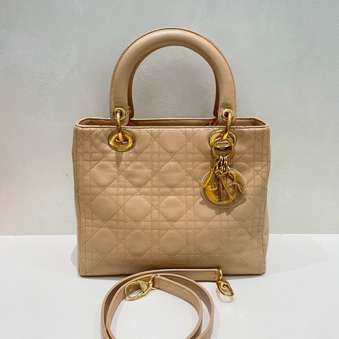 Dior • Lady Dior 經典米色金釦五格戴妃包 🈶原廠肩帶