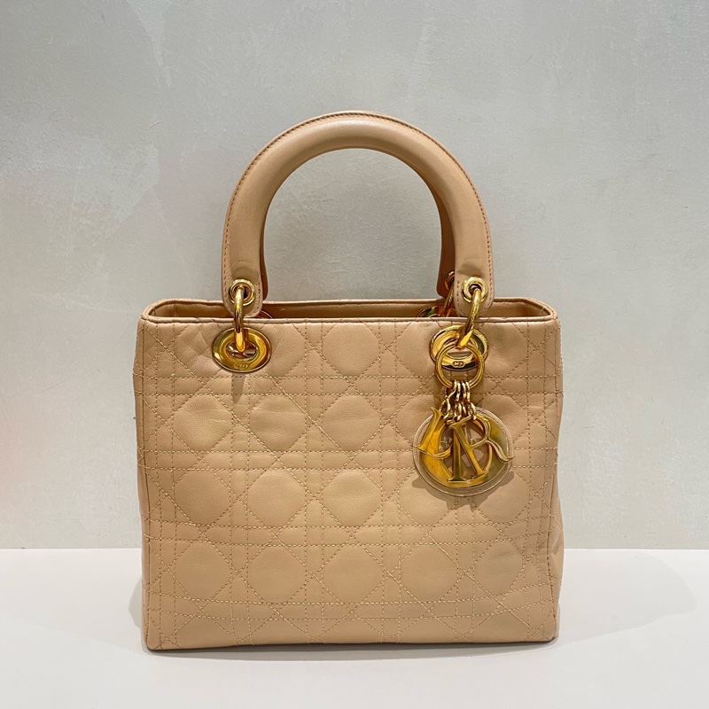 Dior • Lady Dior 經典米色金釦五格戴妃包 🈶原廠肩帶-1