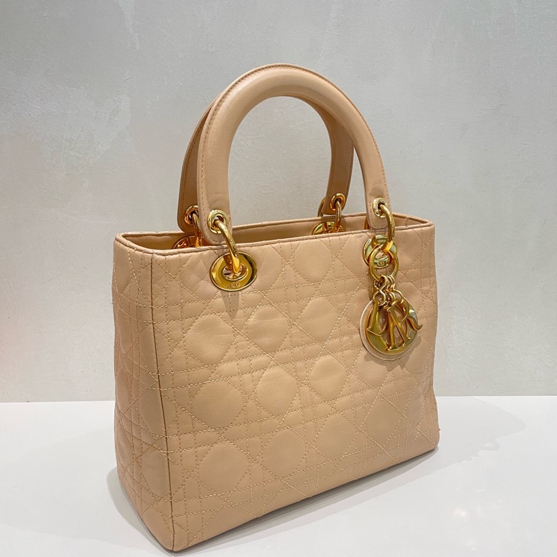 Dior • Lady Dior 經典米色金釦五格戴妃包 🈶原廠肩帶-3