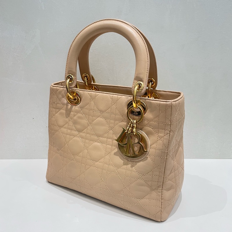 Dior • Lady Dior 經典米色金釦五格戴妃包 🈶原廠肩帶-5