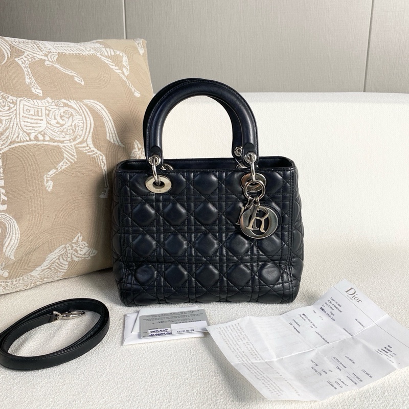 Dior • Lady Dior 經典黑銀羊皮五格戴妃包 🈶購證-1