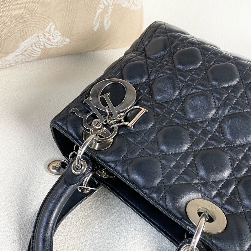 Dior • Lady Dior 經典黑銀羊皮五格戴妃包 🈶購證-8