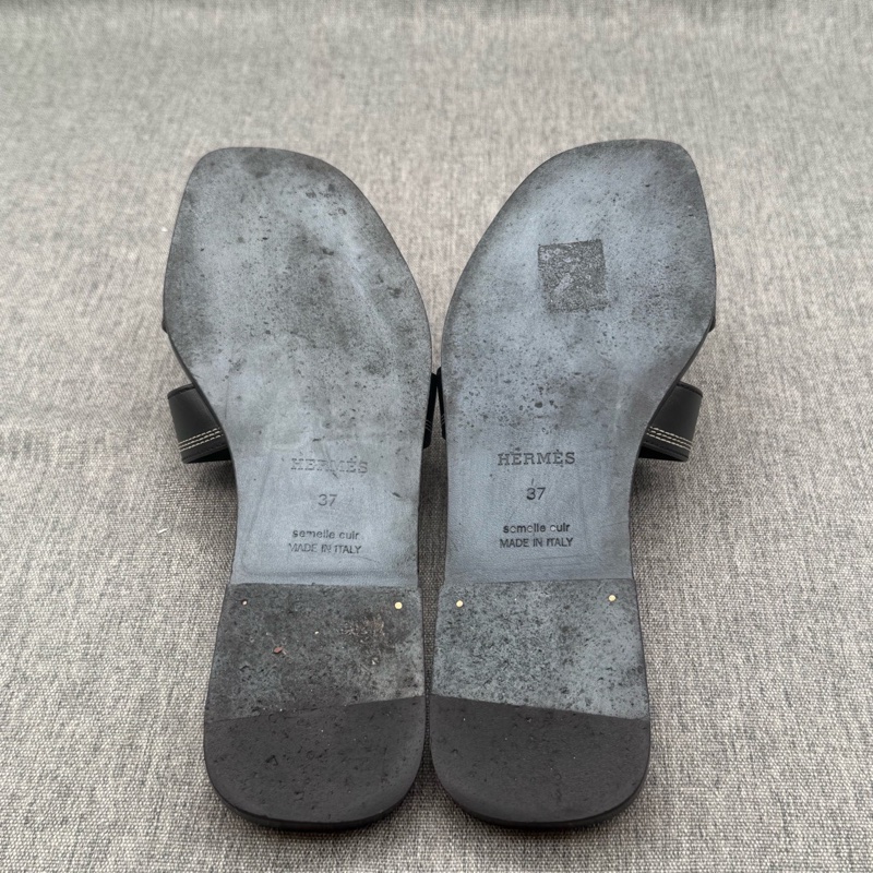 Hermes Oran H拖鞋 黑色牛皮 37碼-5