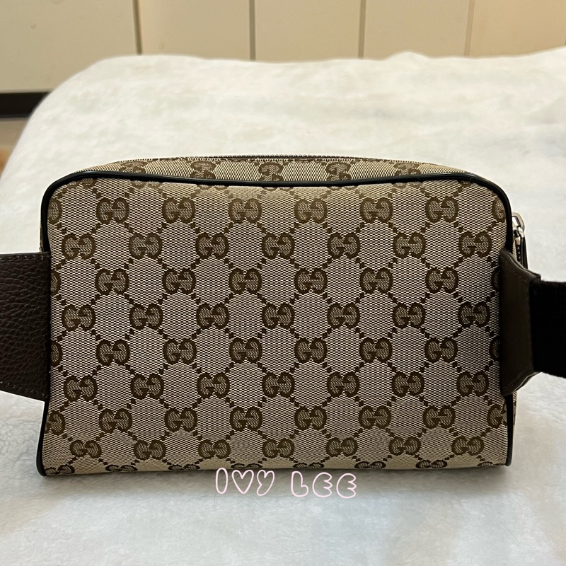 GUCCI 449174 GG LOGO 烏木咖色 咖啡 字紋 緹花 腰包 胸口包 斜背包 正品 二手精品-1