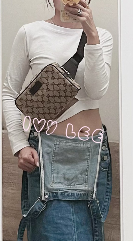 GUCCI 449174 GG LOGO 烏木咖色 咖啡 字紋 緹花 腰包 胸口包 斜背包 正品 二手精品-3