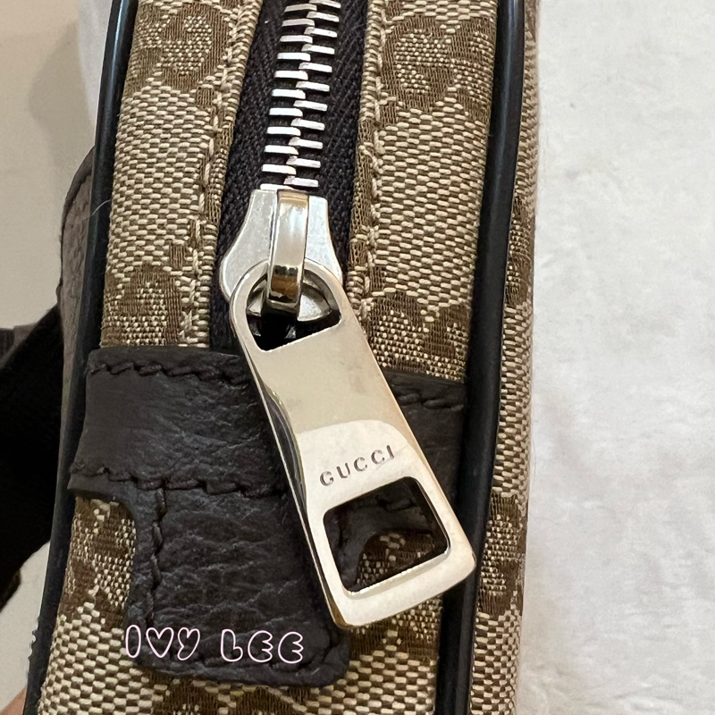 GUCCI 449174 GG LOGO 烏木咖色 咖啡 字紋 緹花 腰包 胸口包 斜背包 正品 二手精品-4