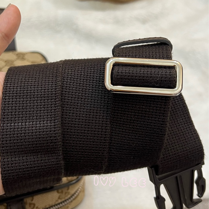 GUCCI 449174 GG LOGO 烏木咖色 咖啡 字紋 緹花 腰包 胸口包 斜背包 正品 二手精品-5
