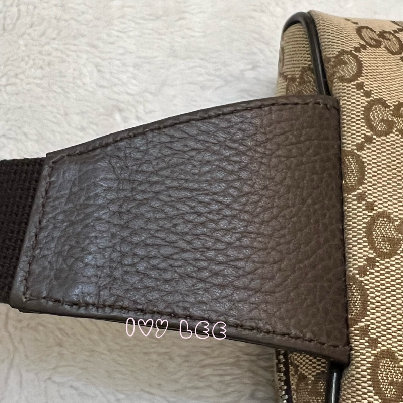 GUCCI 449174 GG LOGO 烏木咖色 咖啡 字紋 緹花 腰包 胸口包 斜背包 正品 二手精品-10