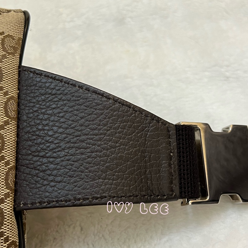 GUCCI 449174 GG LOGO 烏木咖色 咖啡 字紋 緹花 腰包 胸口包 斜背包 正品 二手精品-11