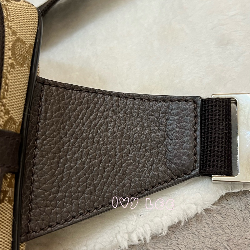 GUCCI 449174 GG LOGO 烏木咖色 咖啡 字紋 緹花 腰包 胸口包 斜背包 正品 二手精品-12