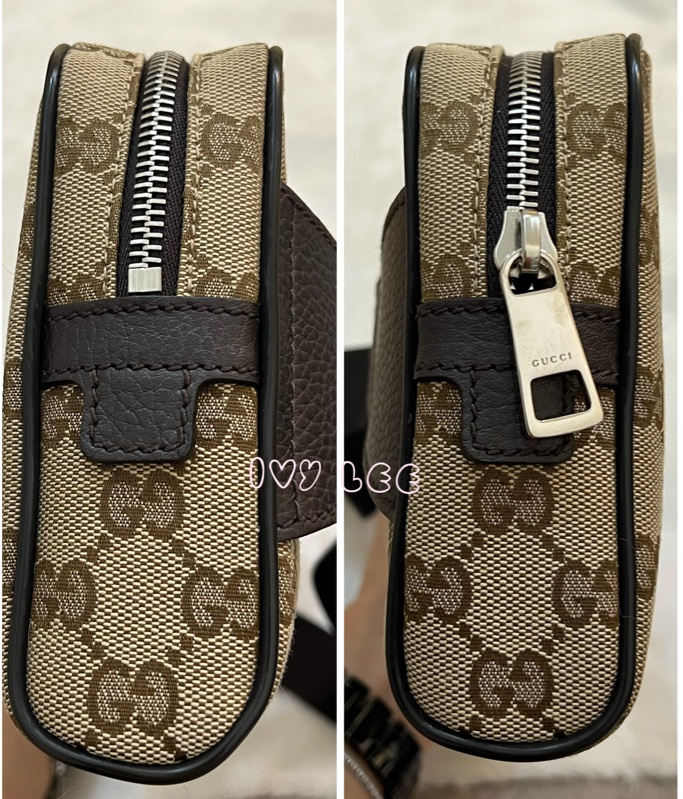 GUCCI 449174 GG LOGO 烏木咖色 咖啡 字紋 緹花 腰包 胸口包 斜背包 正品 二手精品-16