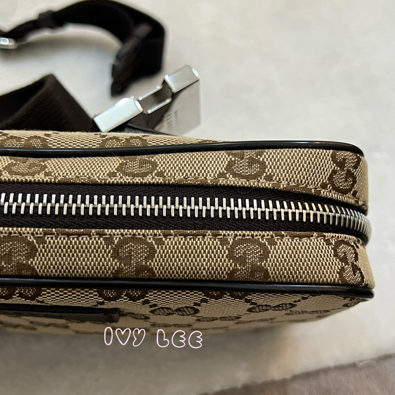 GUCCI 449174 GG LOGO 烏木咖色 咖啡 字紋 緹花 腰包 胸口包 斜背包 正品 二手精品-23