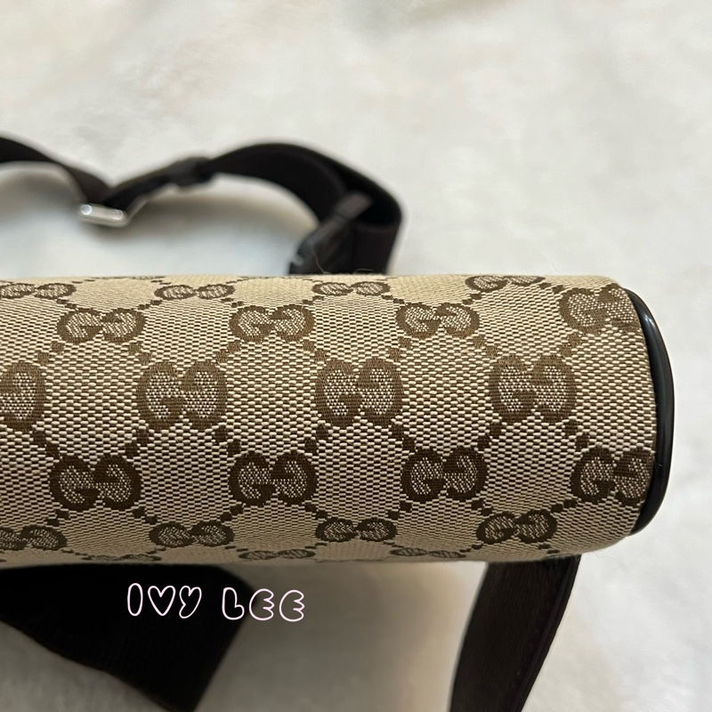 GUCCI 449174 GG LOGO 烏木咖色 咖啡 字紋 緹花 腰包 胸口包 斜背包 正品 二手精品-25