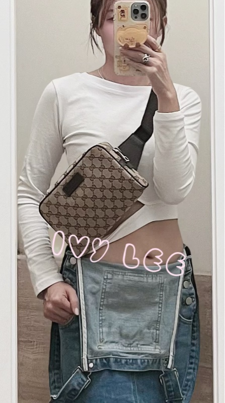 GUCCI 449174 GG LOGO 烏木咖色 咖啡 字紋 緹花 腰包 胸口包 斜背包 正品 二手精品-28