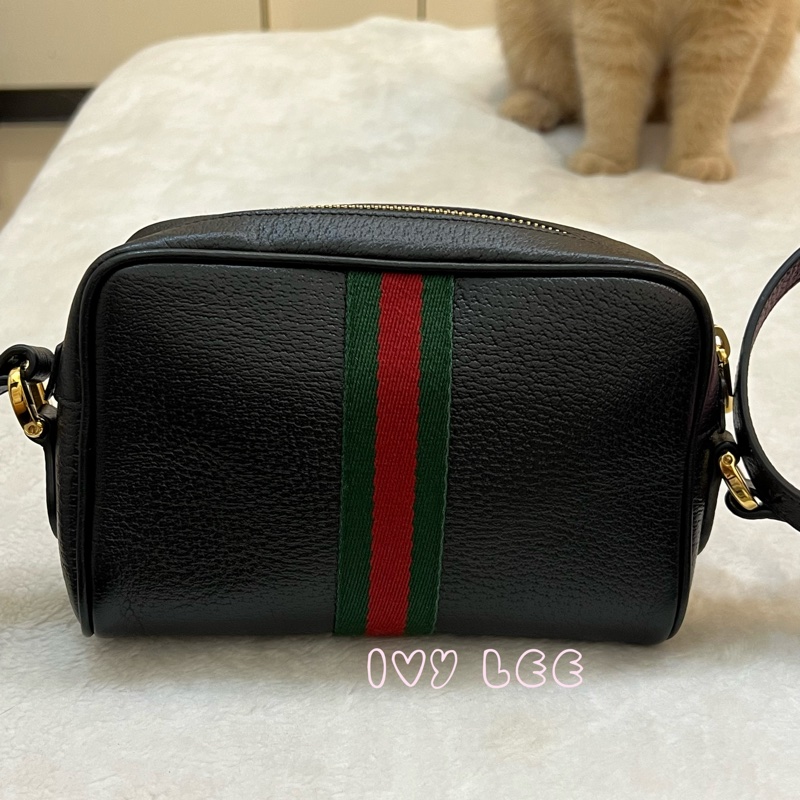 Gucci GG Ophidia 綠紅織帶 牛皮迷你 斜背包 肩背包 相機包 經典黑 719885 正品 二手精品-1