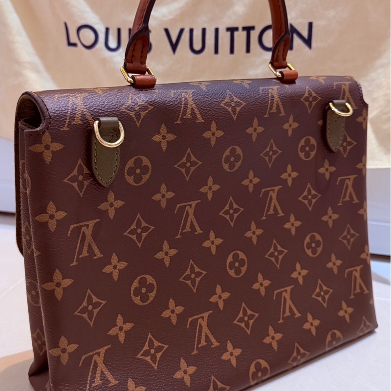 Louis Vuitton Marignan 經典老花與卡其綠色皮革LV M44800 拼接的兩用郵差包LV包包-5