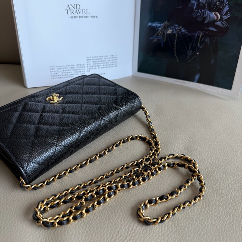 「M.Y精品」小香 C_hanel WOC 旋轉書包釦 鏈袋包 荔枝牛皮 黑金-13