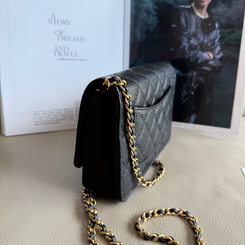 「M.Y精品」小香 C_hanel WOC 旋轉書包釦 鏈袋包 荔枝牛皮 黑金-14