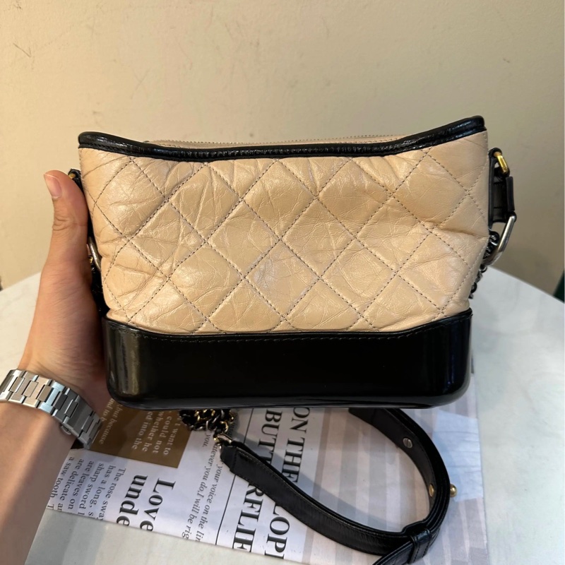 CHANEL 奶茶拼色 油蠟牛 小號 流浪包95新-3