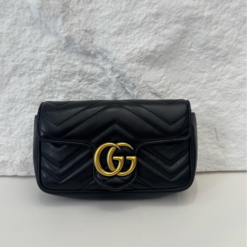 Gucci 古馳 黑金 marmont 馬蒙 mini 有龍蝦扣 鏈條包 原始成色-1