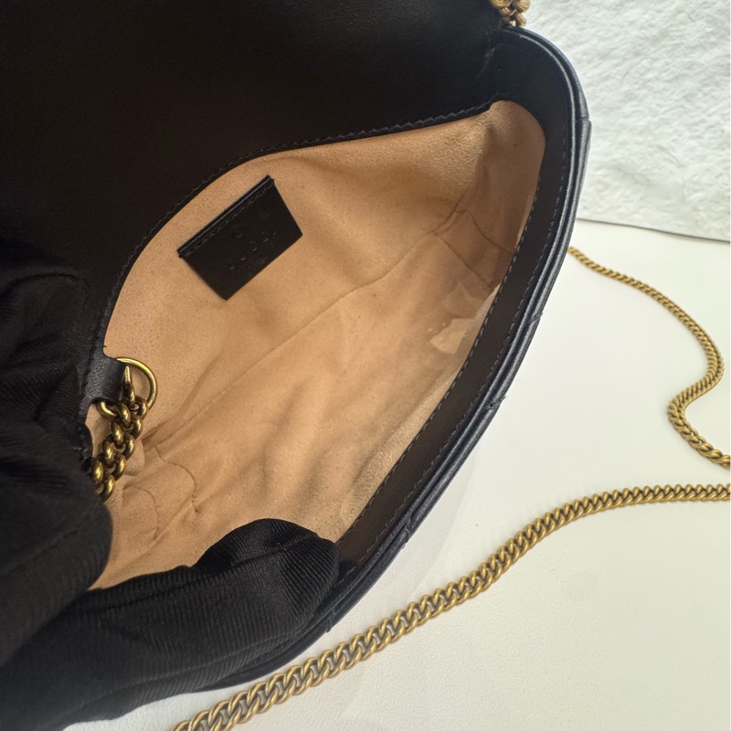 Gucci 古馳 黑金 marmont 馬蒙 mini 有龍蝦扣 鏈條包 原始成色-8