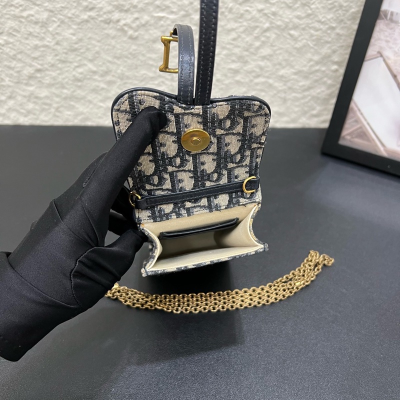 Dior迪奧Saddle老花竪版馬鞍鏈條手機包 藍色 Oblique-6