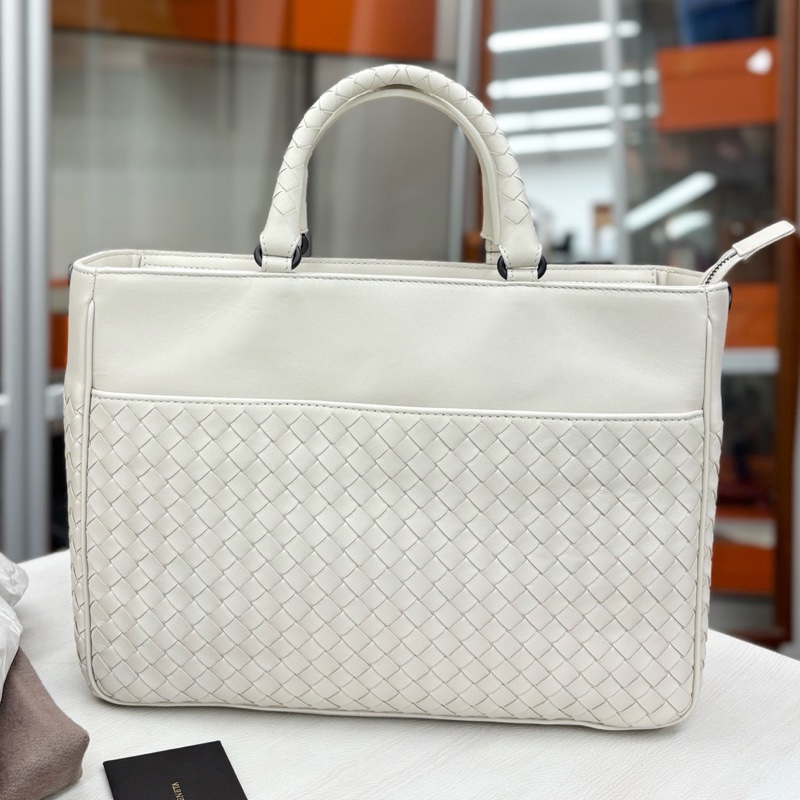【全新品】BV Bottega Veneta 象牙白編織公文包手提斜挎包-1