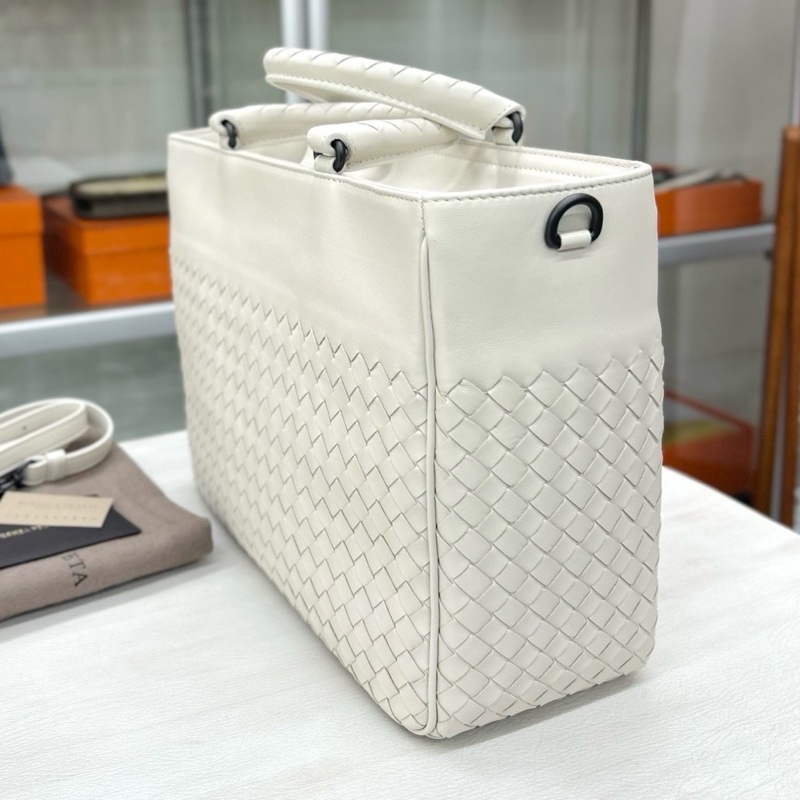 【全新品】BV Bottega Veneta 象牙白編織公文包手提斜挎包-3