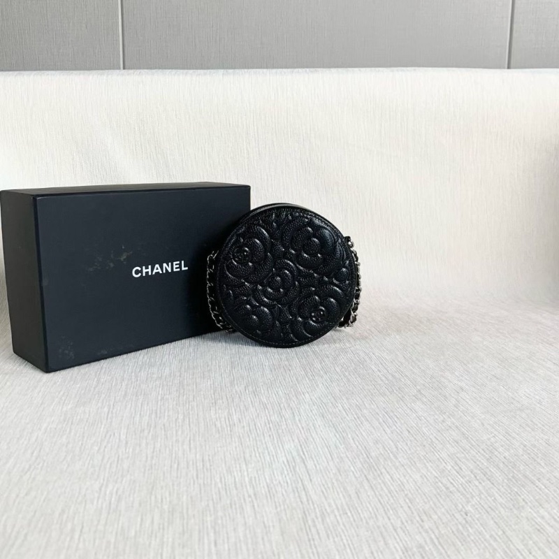 Chanel 黑銀山茶花圓餅包 黑色銀扣 荔枝皮 12*12*5 95新 配件 盒子 塵袋 說明書 保卡-2