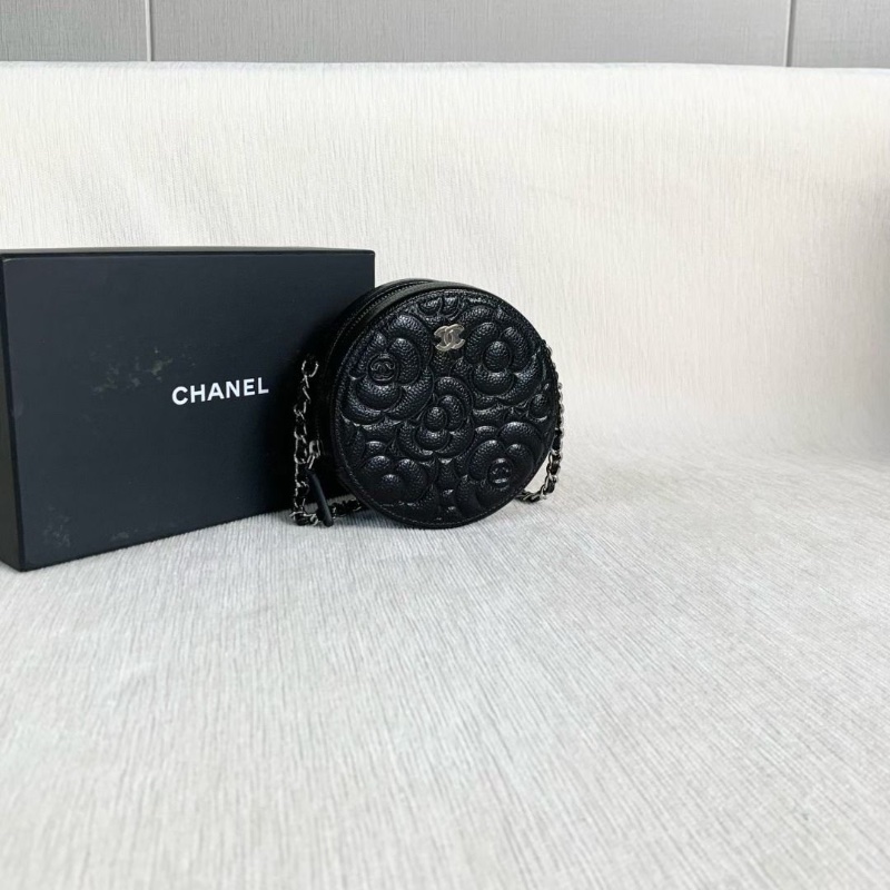 Chanel 黑銀山茶花圓餅包 黑色銀扣 荔枝皮 12*12*5 95新 配件 盒子 塵袋 說明書 保卡-5