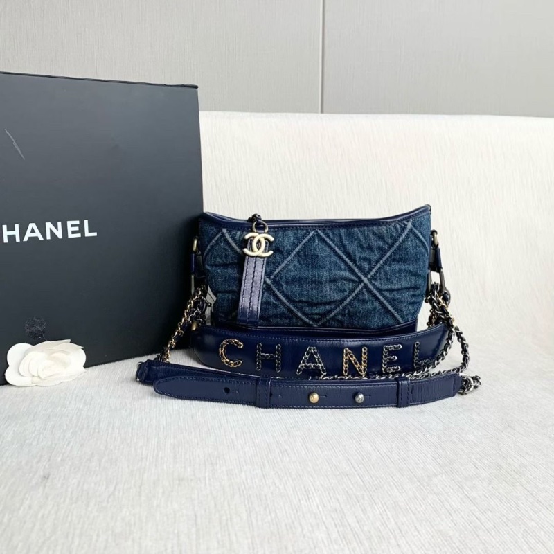 Chanel Gabrielle丹寧牛仔流浪包小號 牛仔拼皮 藍色 20*16*7 9新 配件塵袋-2
