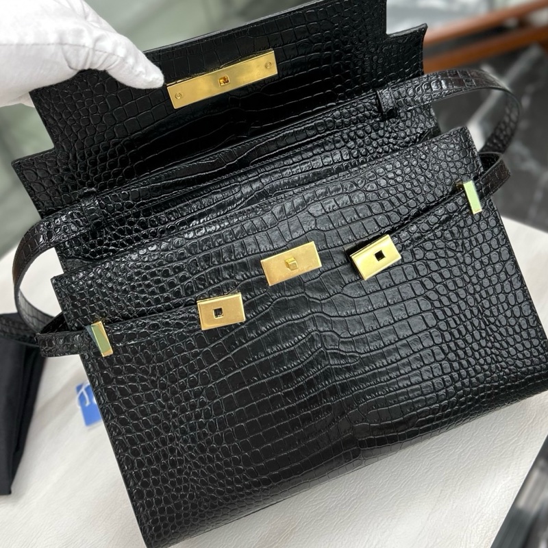 【全新品】YSL 黑金鰐魚壓紋 中號曼哈頓 21年編碼 五金膜在 肩背包-5