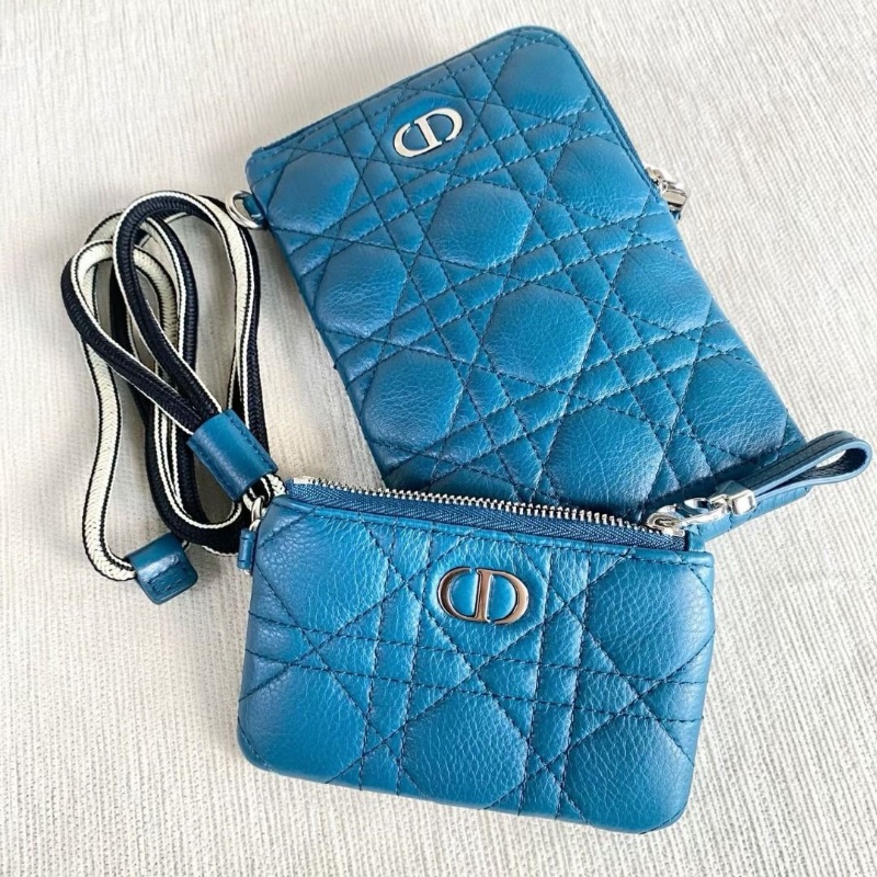 Dior caro二合一多功能斜背包孔雀藍 羊皮 大包11*19*1 小:12*8*1 9新 配件子包 肩帶 塵袋-2