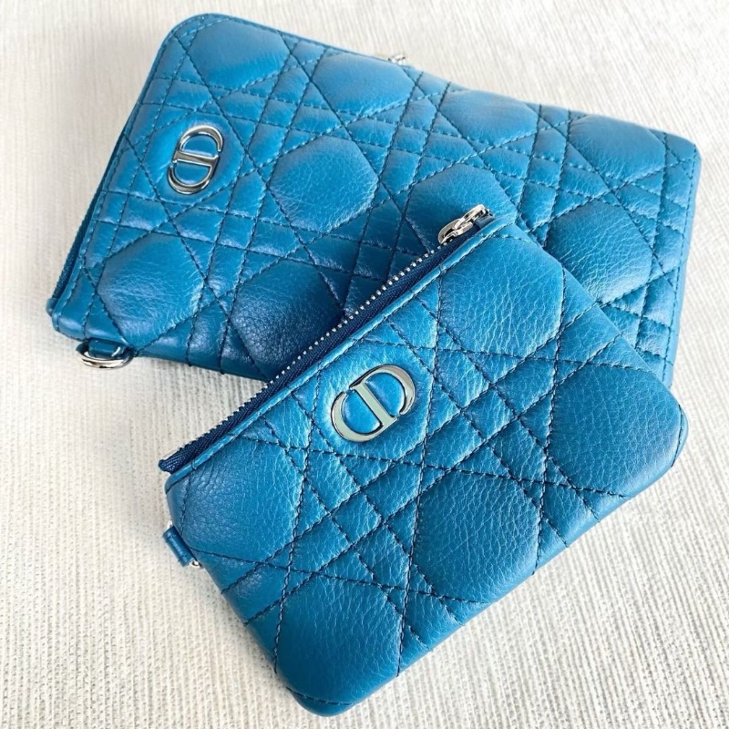 Dior caro二合一多功能斜背包孔雀藍 羊皮 大包11*19*1 小:12*8*1 9新 配件子包 肩帶 塵袋-3
