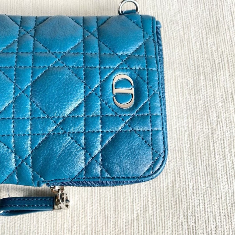Dior caro二合一多功能斜背包孔雀藍 羊皮 大包11*19*1 小:12*8*1 9新 配件子包 肩帶 塵袋-5